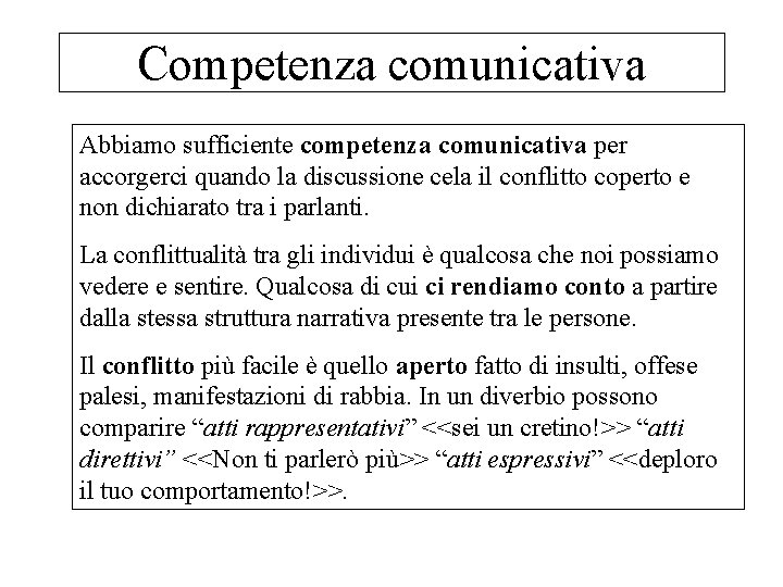 Competenza comunicativa Abbiamo sufficiente competenza comunicativa per accorgerci quando la discussione cela il conflitto