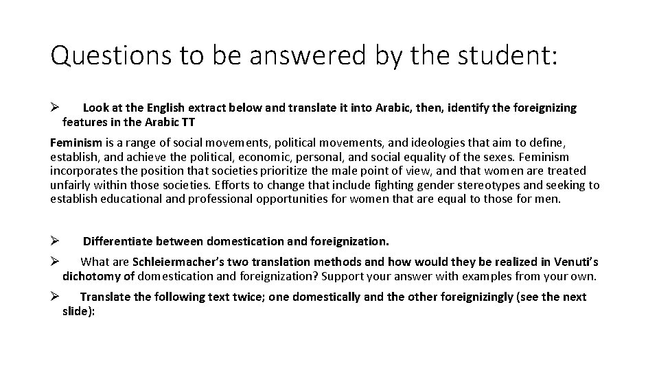 Questions to be answered by the student: Ø Look at the English extract below