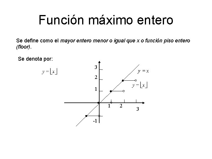 Función máximo entero Se define como el mayor entero menor o igual que x