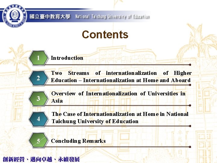 Contents 1 Introduction 2 Two Streams of internationalization of Higher Education – Internationalization at