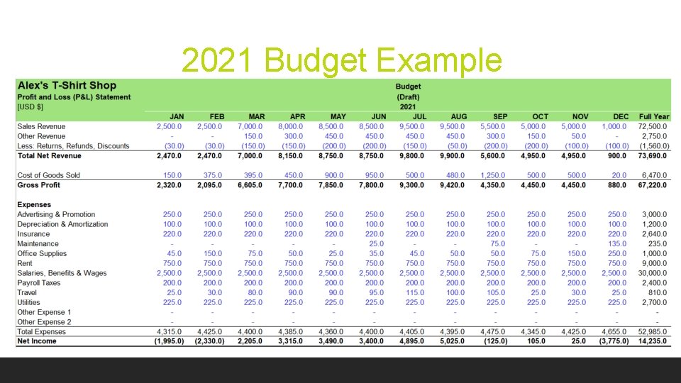 2021 Budget Example 