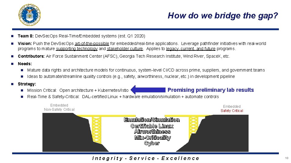 How do we bridge the gap? n Team 8: Dev. Sec. Ops Real-Time/Embedded systems