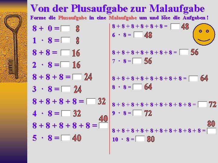 Von der Plusaufgabe zur Malaufgabe Forme die Plusaufgabe in eine Malaufgabe um und löse