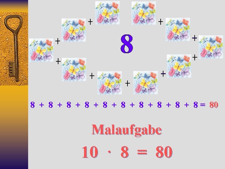 8 + 8 + 8 + 8 = 80 Malaufgabe 10 · 8 =