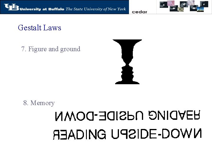 Gestalt Laws 7. Figure and ground 8. Memory 