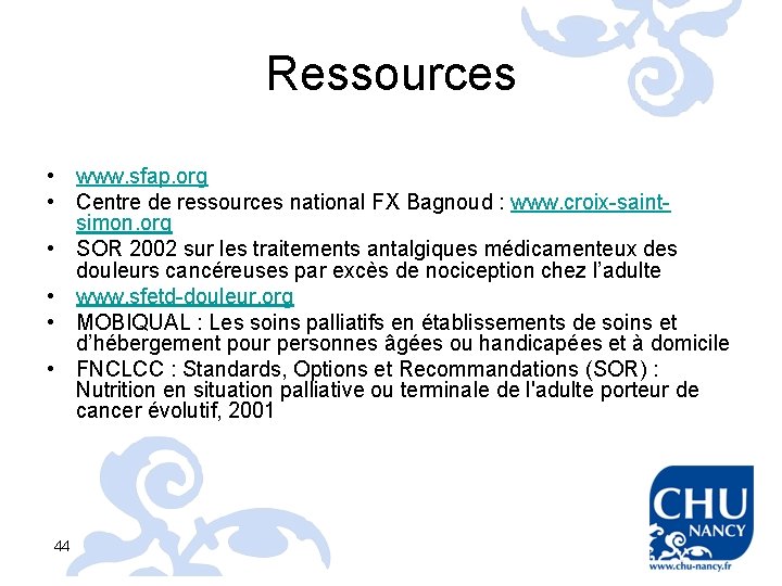 Ressources • www. sfap. org • Centre de ressources national FX Bagnoud : www.