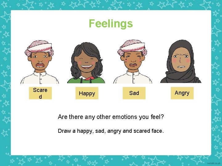 Feelings Scare d Happy Sad Are there any other emotions you feel? Draw a