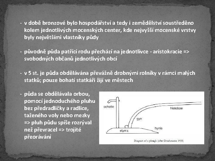 - v době bronzové bylo hospodářství a tedy i zemědělství soustředěno kolem jednotlivých mocenských