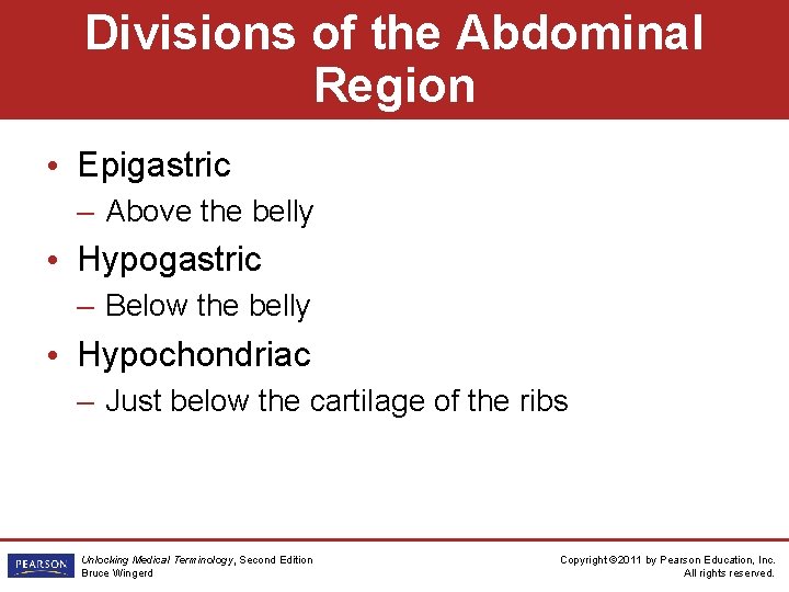 Divisions of the Abdominal Region • Epigastric – Above the belly • Hypogastric –