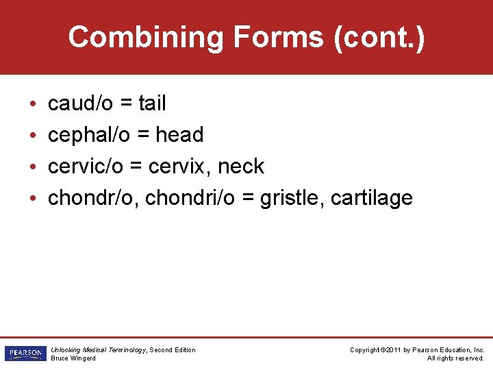 Combining Forms (cont. ) • • caud/o = tail cephal/o = head cervic/o =