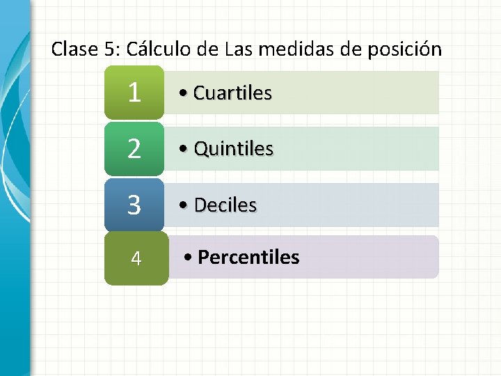 Clase 5: Cálculo de Las medidas de posición 1 • Cuartiles 2 • Quintiles