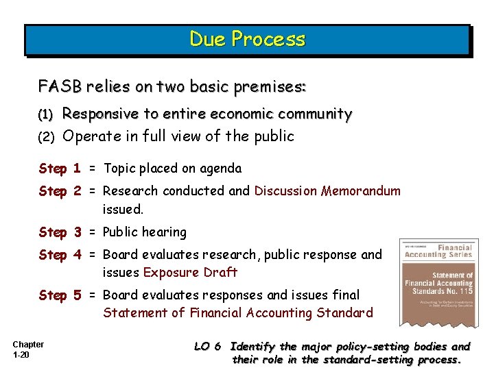 Due Process FASB relies on two basic premises: Responsive to entire economic community (2)