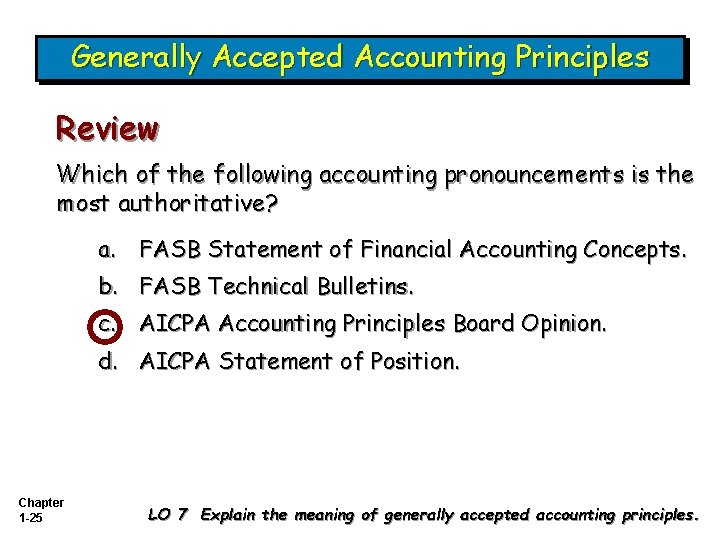 Generally Accepted Accounting Principles Review Which of the following accounting pronouncements is the most