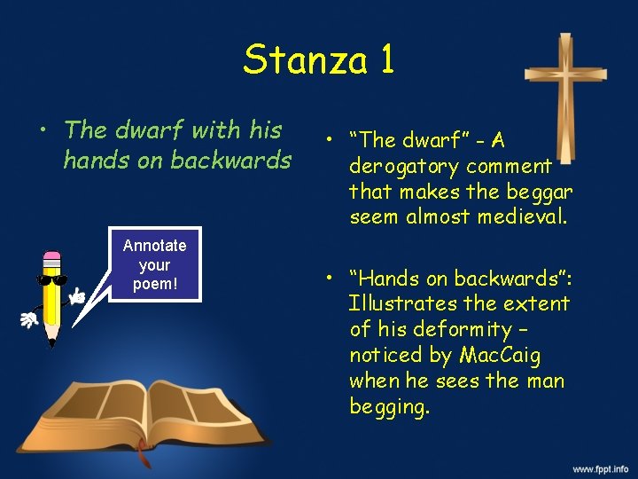 Stanza 1 • The dwarf with his hands on backwards Annotate your poem! •