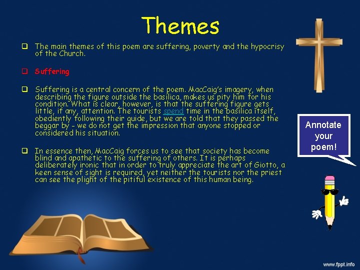 Themes q The main themes of this poem are suffering, poverty and the hypocrisy