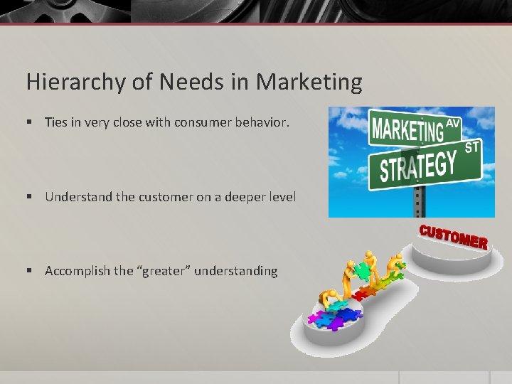 Hierarchy of Needs in Marketing § Ties in very close with consumer behavior. §