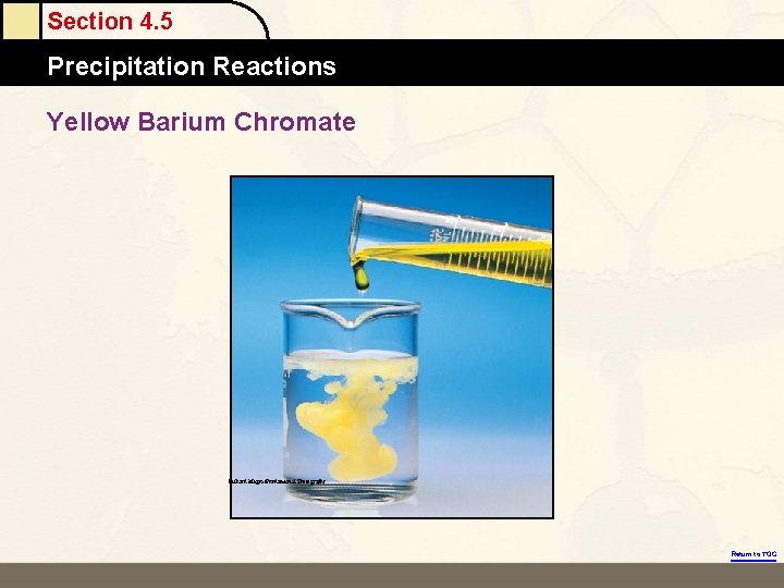 Section 4. 5 Precipitation Reactions Yellow Barium Chromate Richard Megna/Fundamental Photographs Return to TOC