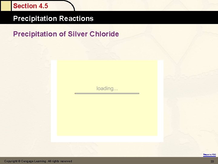 Section 4. 5 Precipitation Reactions Precipitation of Silver Chloride Return to TOC Copyright ©