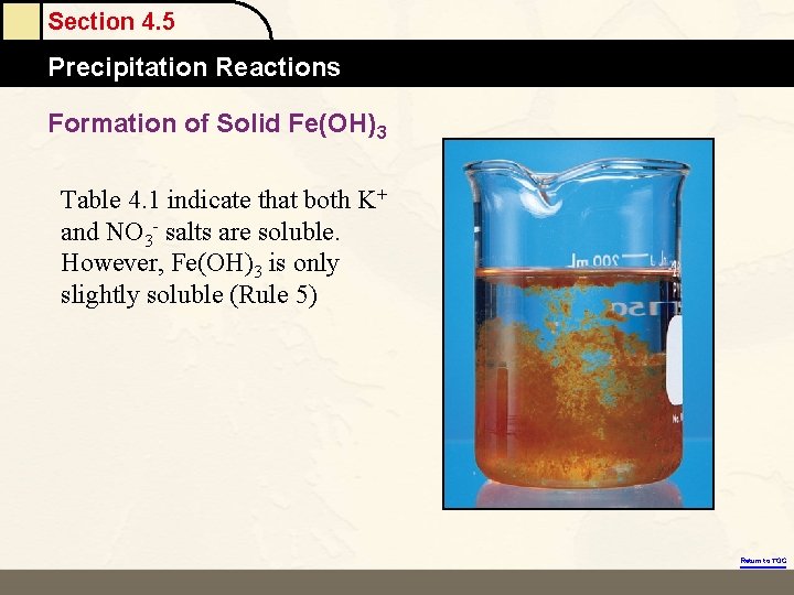 Section 4. 5 Precipitation Reactions Formation of Solid Fe(OH)3 Table 4. 1 indicate that