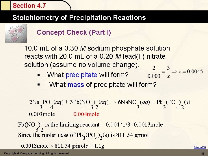 Section 4. 7 Stoichiometry of Precipitation Reactions Concept Check (Part I) 10. 0 m.
