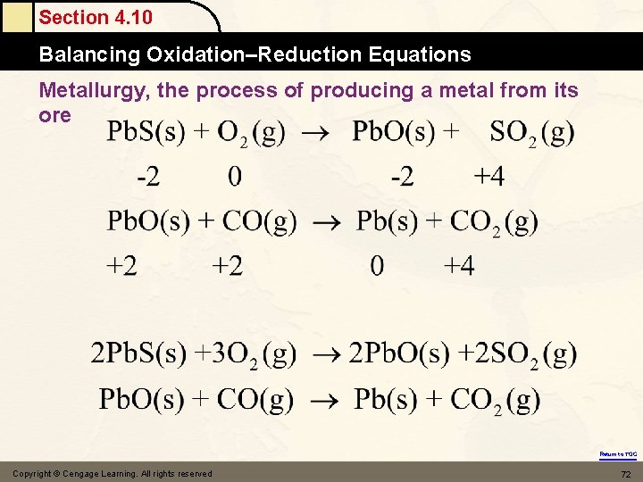 Section 4. 10 Balancing Oxidation–Reduction Equations Metallurgy, the process of producing a metal from