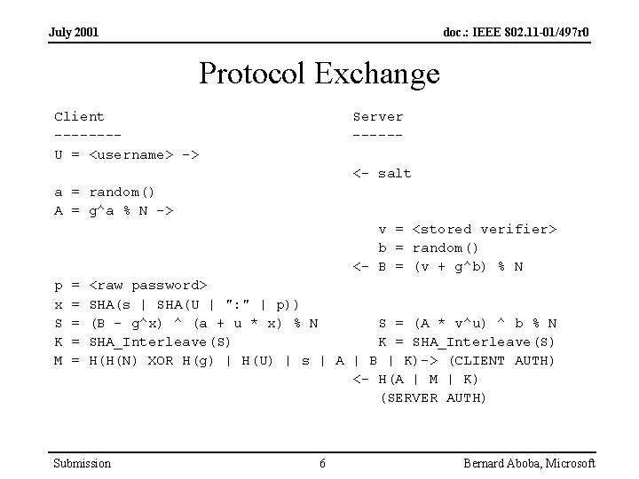 July 2001 doc. : IEEE 802. 11 -01/497 r 0 Protocol Exchange Client -------U