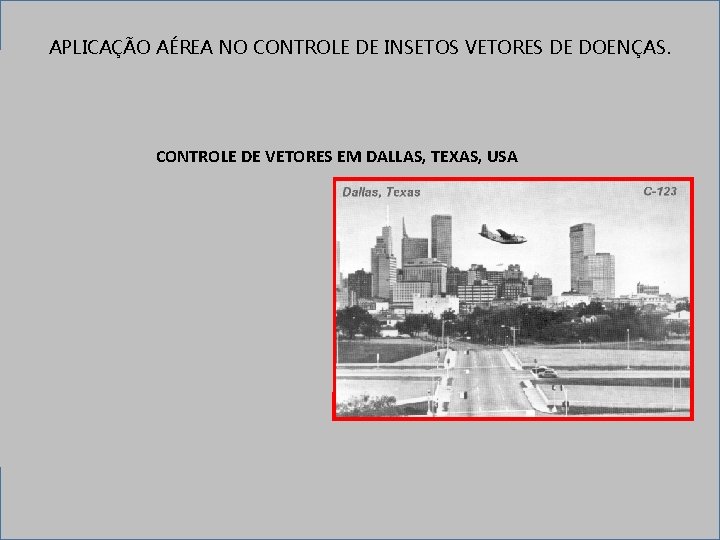 APLICAÇÃO AÉREA NO CONTROLE DE INSETOS VETORES DE DOENÇAS. CONTROLE DE VETORES EM DALLAS,