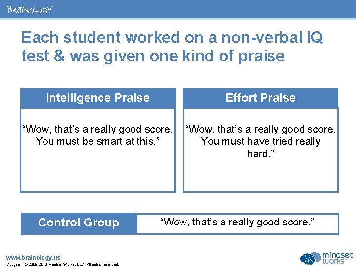 ® Each student worked on a non-verbal IQ test & was given one kind