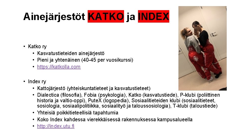 Ainejärjestöt KATKO ja INDEX • Katko ry • Kasvatustieteiden ainejärjestö • Pieni ja yhtenäinen