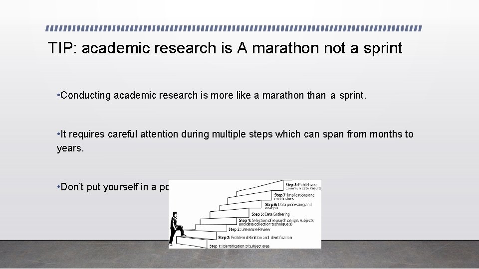 TIP: academic research is A marathon not a sprint • Conducting academic research is