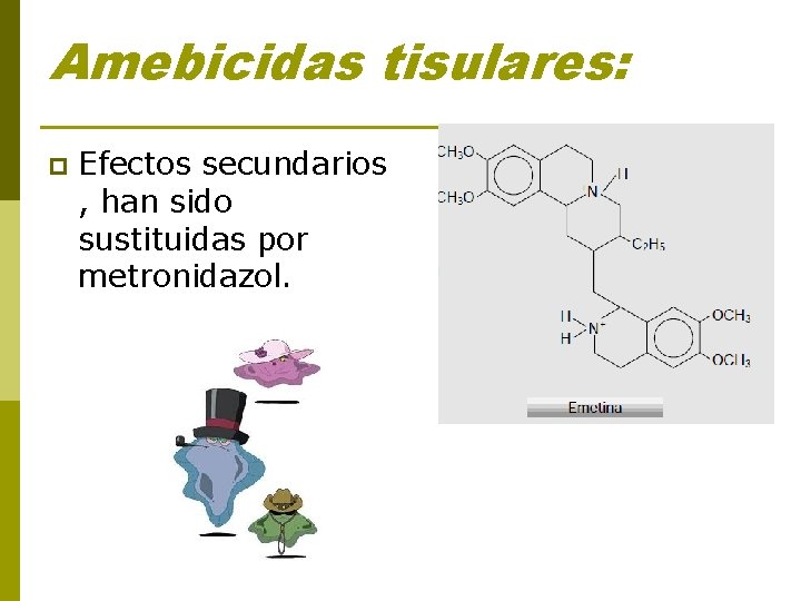 Amebicidas tisulares: p Efectos secundarios , han sido sustituidas por metronidazol. 