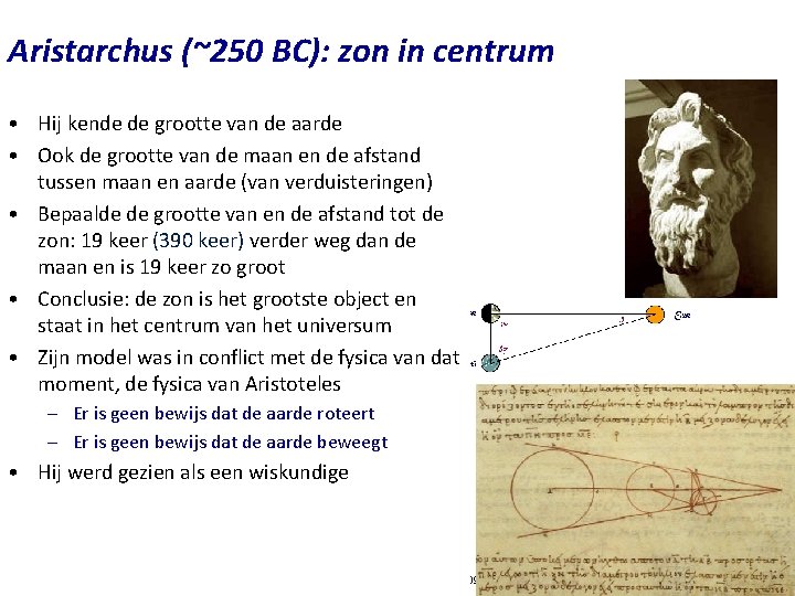 Aristarchus (~250 BC): zon in centrum • Hij kende de grootte van de aarde