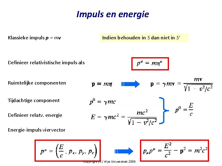 Impuls en energie Klassieke impuls p = mv Indien behouden in S dan niet
