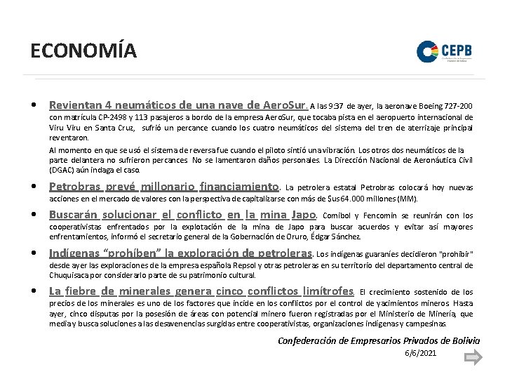 ECONOMÍA • Revientan 4 neumáticos de una nave de Aero. Sur. A las 9: