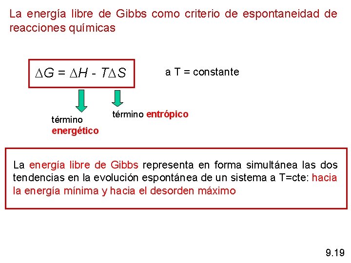La energía libre de Gibbs como criterio de espontaneidad de reacciones químicas G =