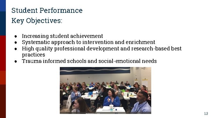 Student Performance Key Objectives: ● Increasing student achievement ● Systematic approach to intervention and