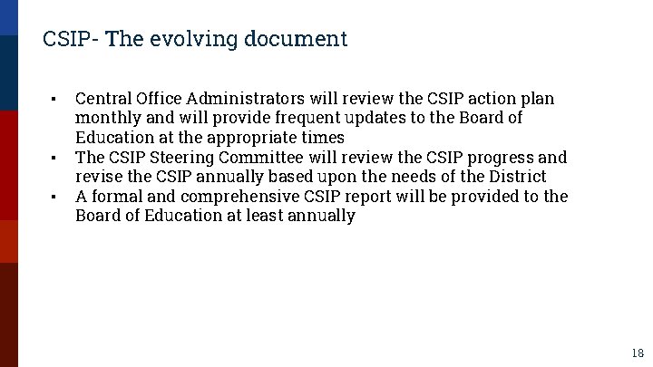 CSIP- The evolving document ▪ ▪ ▪ Central Office Administrators will review the CSIP