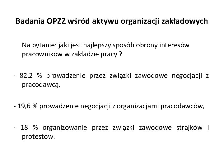 Badania OPZZ wśród aktywu organizacji zakładowych Na pytanie: jaki jest najlepszy sposób obrony interesów