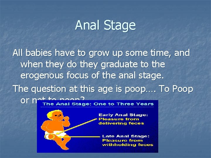 Anal Stage All babies have to grow up some time, and when they do