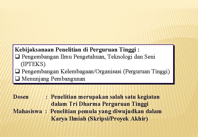 Kebijaksanaan Penelitian di Perguruan Tinggi : Pengembangan Ilmu Pengetahuan, Teknologi dan Seni (IPTEKS) Pengembangan