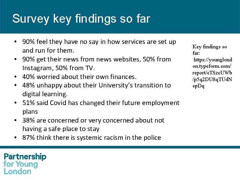 Survey key findings so far • 90% feel they have no say in how