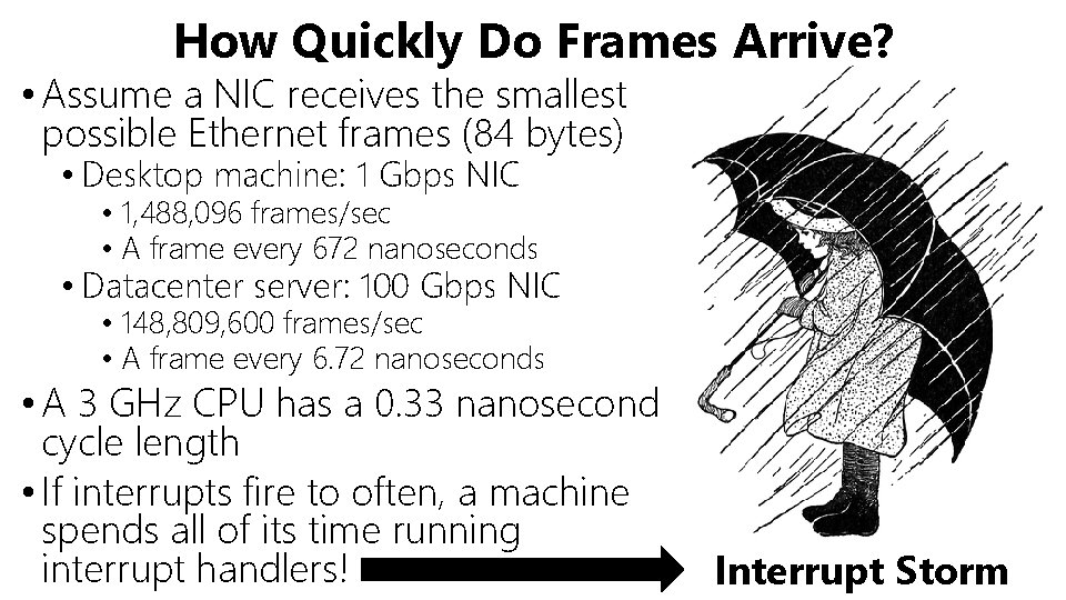 How Quickly Do Frames Arrive? • Assume a NIC receives the smallest possible Ethernet