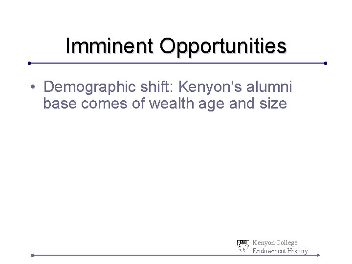 Imminent Opportunities • Demographic shift: Kenyon’s alumni base comes of wealth age and size