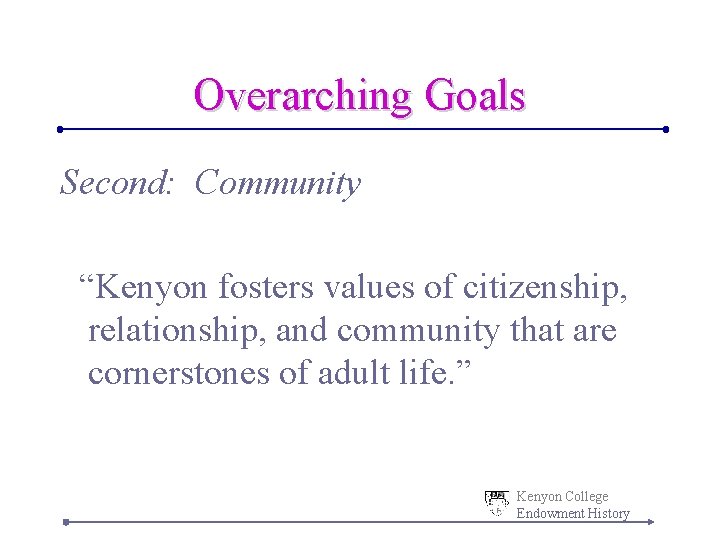 Overarching Goals Second: Community “Kenyon fosters values of citizenship, relationship, and community that are