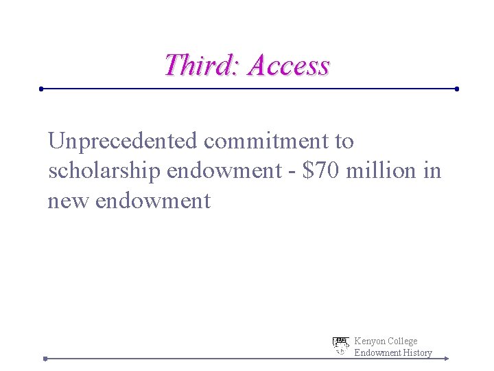 Third: Access Unprecedented commitment to scholarship endowment - $70 million in new endowment Kenyon