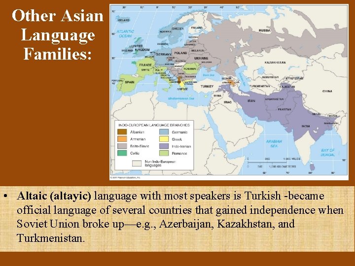 Other Asian Language Families: • Altaic (altayic) language with most speakers is Turkish -became