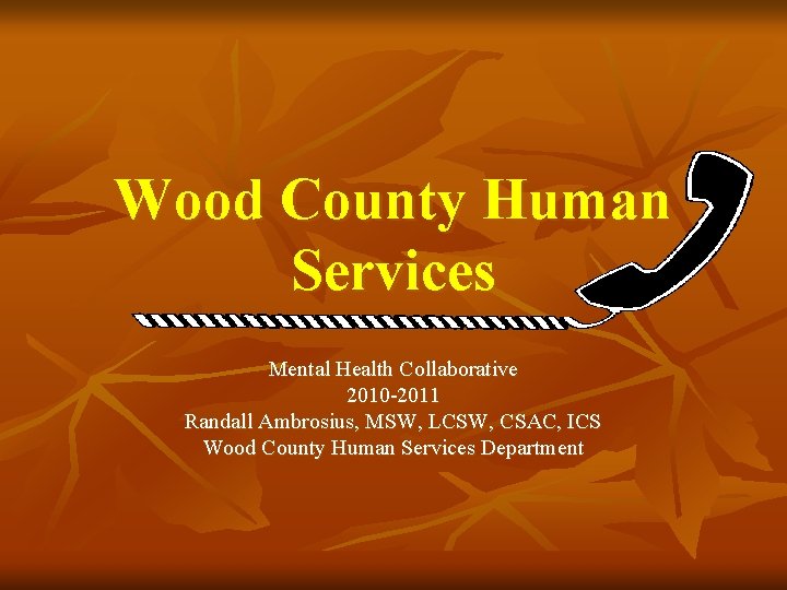 Wood County Human Services Mental Health Collaborative 2010 -2011 Randall Ambrosius, MSW, LCSW, CSAC,