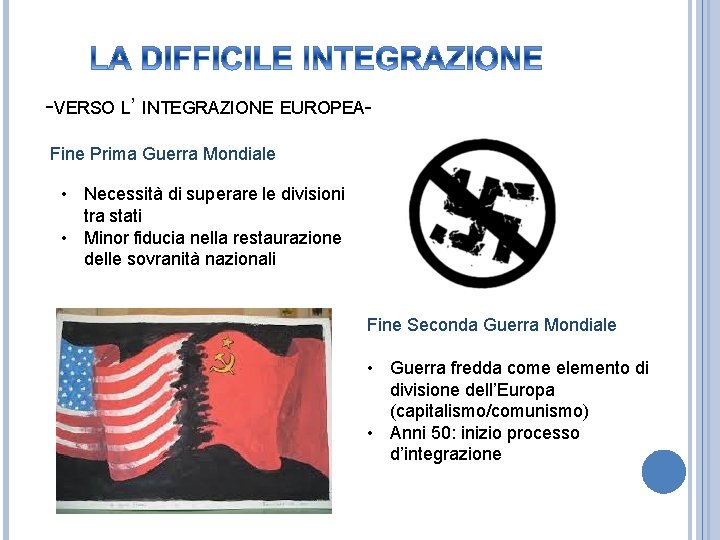 -VERSO L’ INTEGRAZIONE EUROPEAFine Prima Guerra Mondiale • Necessità di superare le divisioni tra