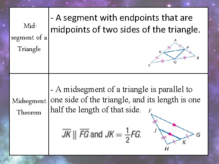 Midsegment of a Triangle - A segment with endpoints that are midpoints of two