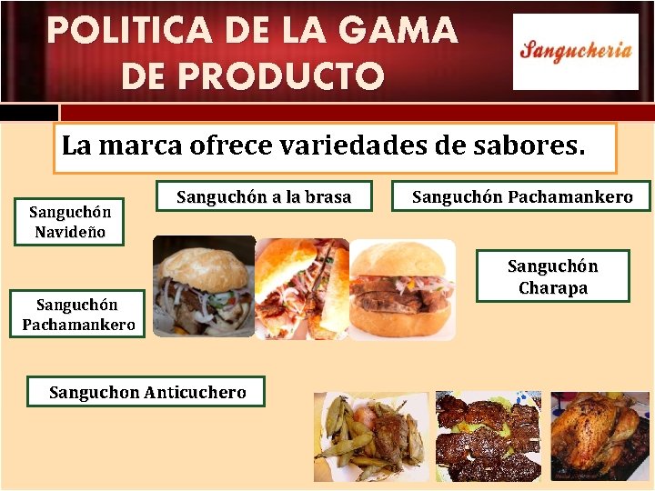 POLITICA DE LA GAMA DE PRODUCTO La marca ofrece variedades de sabores. Sanguchón Navideño